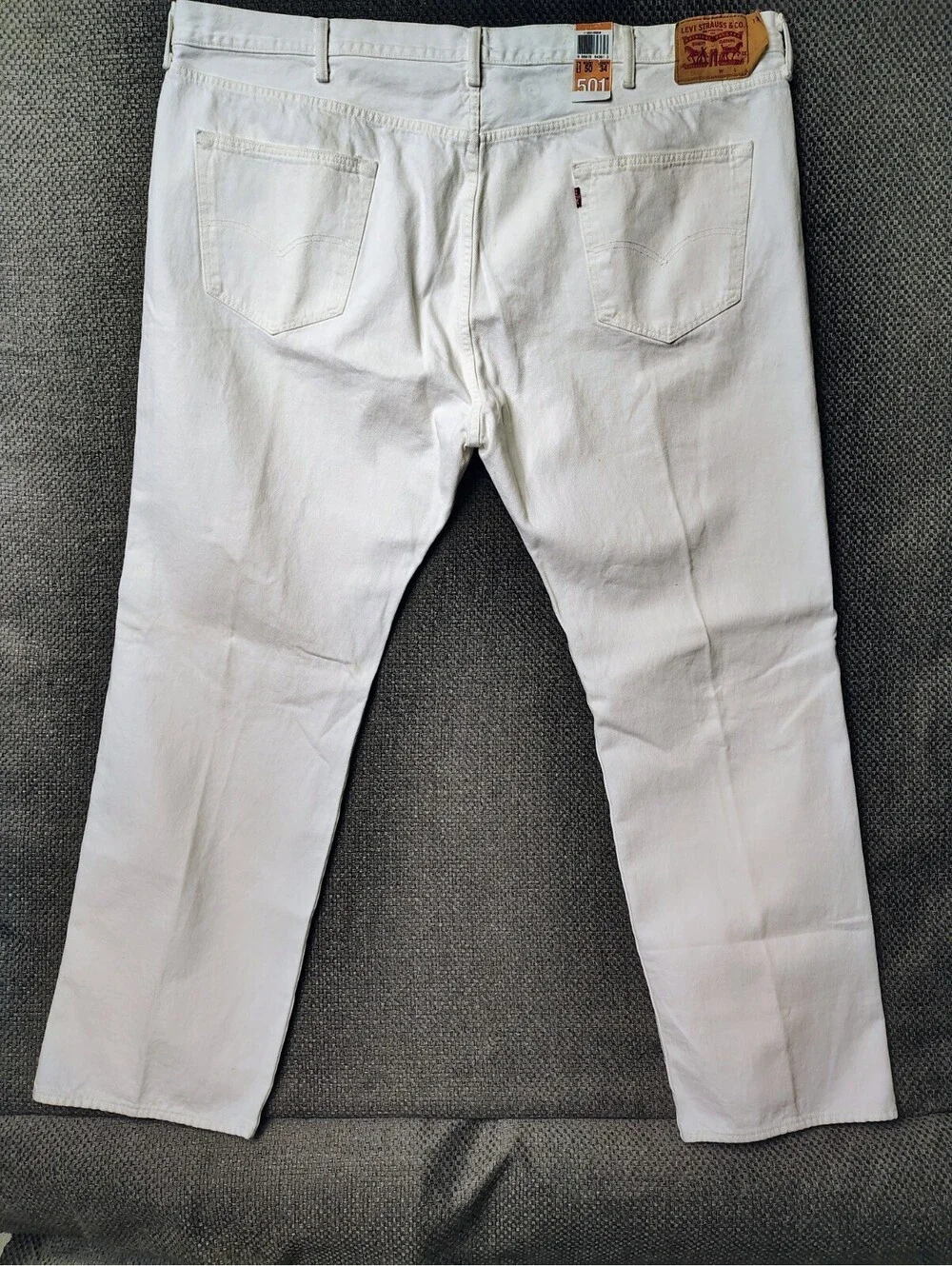 Levis 501 Original Fit Big & Tall Mens Jeans W50 L34 White Denim Button Fly NWT